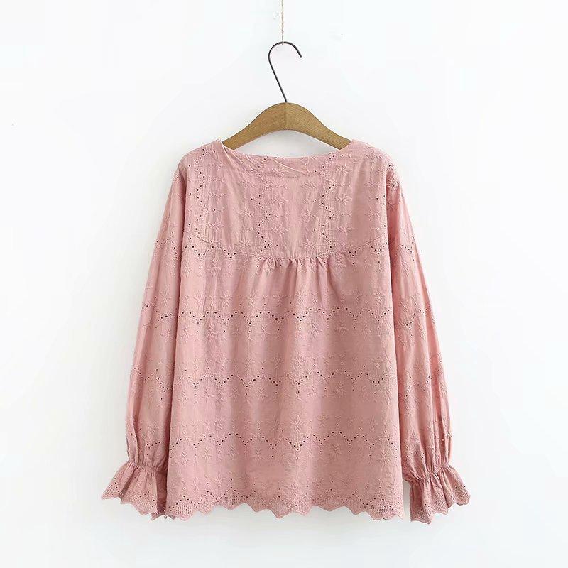 Plus Size Women's Floral Embroidery White Blouse Long Sleeved Blusas Ladies' Officewear Tops Blouses & Shirts