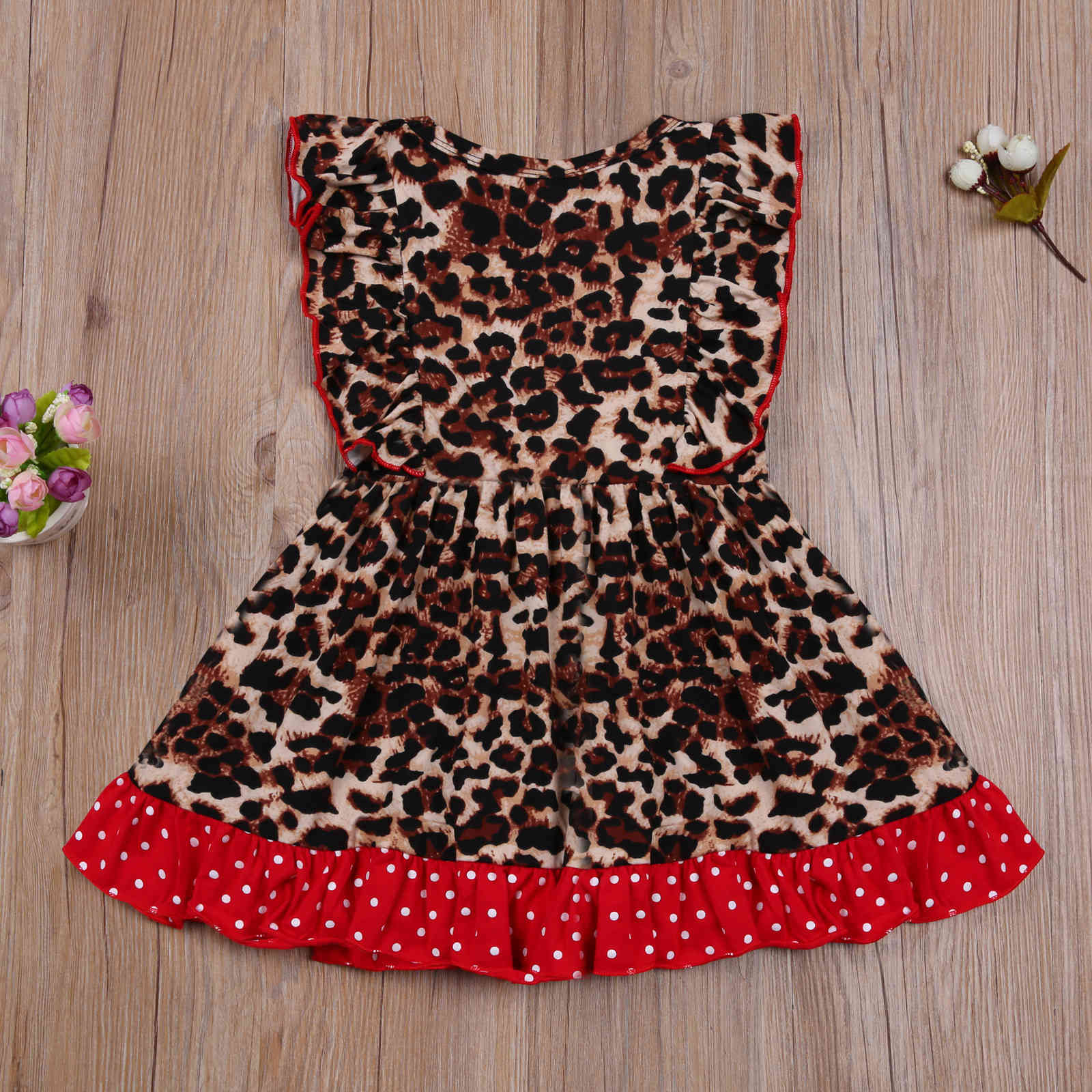1-6Y Valentines Day Dress For Girls Toddler Kid Child Girl Red Heart Ruffles Leopard Sleeveless 210515