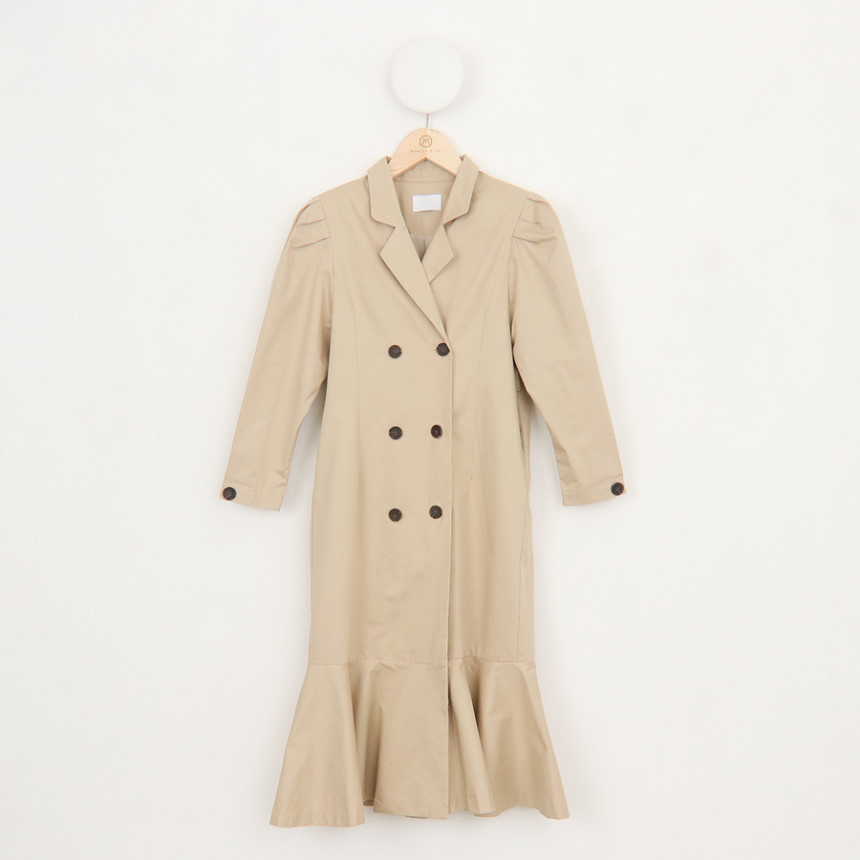 Minimalist Double-breasted Puff Sleeve Mermaid Trench Coat Elegant OL Outwear Autumn Lace-up Lapel Windbreaker 210421