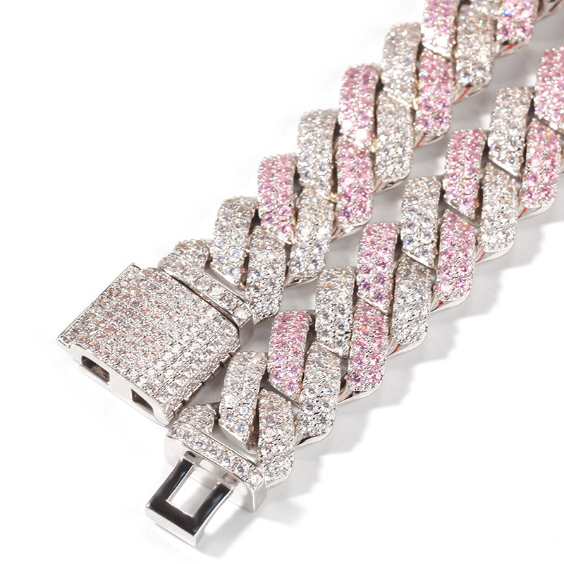 Two Tone Cuban Link Chain Bracelets Unisex Hip Hop White Pink Full Diamond Cubic Zirconia Ice Out Bling CZ Stone Curb Chains Miami Luxury Designer Rap