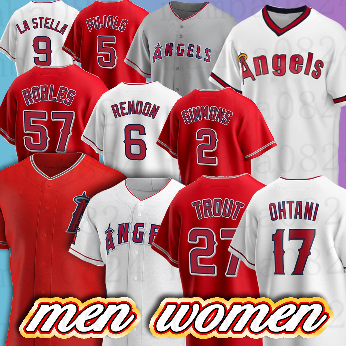 Los 27 Mike Trout Shohei Ohtani Angeles Baseball Jerseys Albert Pujols JO ADELL Angels 6 ANTHONY RENDON aa1 Felix Pena Heaney Justin Upton Jose Iglesias Dylan Bundy, Men(tian shi) 
Los 27 Mike Trout Shohei Ohtani Angeles Baseball Jerseys Albert Pujols JO ADELL Angels 6 ANTHONY RENDON aa1 Felix Pena Heaney Justin Upton Jose Iglesias Dylan Bundy, Men(tian shi)