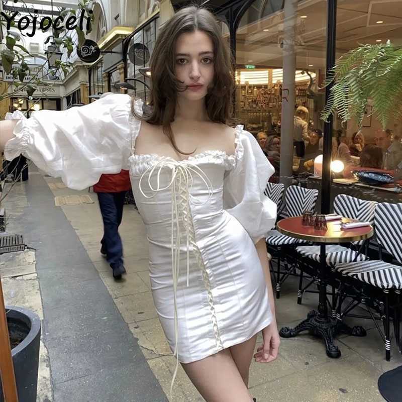 Yojoceli Elegant sexy lace up bodycon dres summer white short mini Casual beach cool vestidos 210609
Yojoceli Elegant sexy lace up bodycon dres summer white short mini Casual beach cool vestidos 210609
