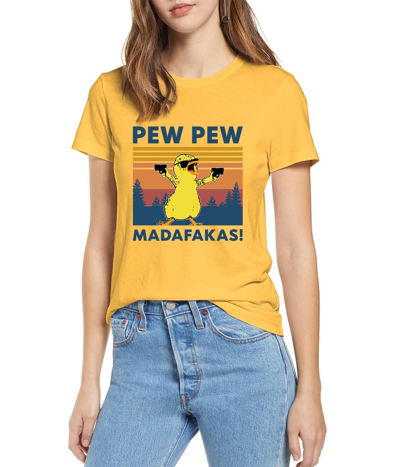 Pew Madafakas Funny Chicken Gangster Meme Vintage Summer Women's 100% cotton short sleeves T-Shirt Humor Gift Tops tee 210406