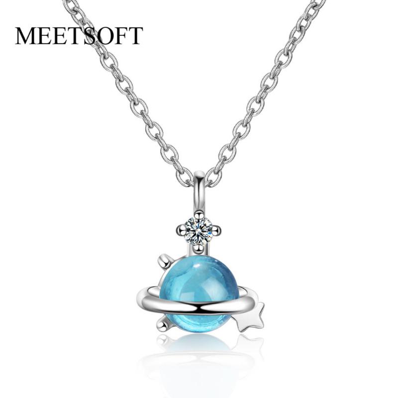 Pendant Necklaces MEETSOFT Silver Plated Necklace Minimalist Clavicle Chain Female Crystal Blue Planet Accessories Gift, Silver
Pendant Necklaces MEETSOFT Silver Plated Necklace Minimalist Clavicle Chain Female Crystal Blue Planet Accessories Gift, Silver