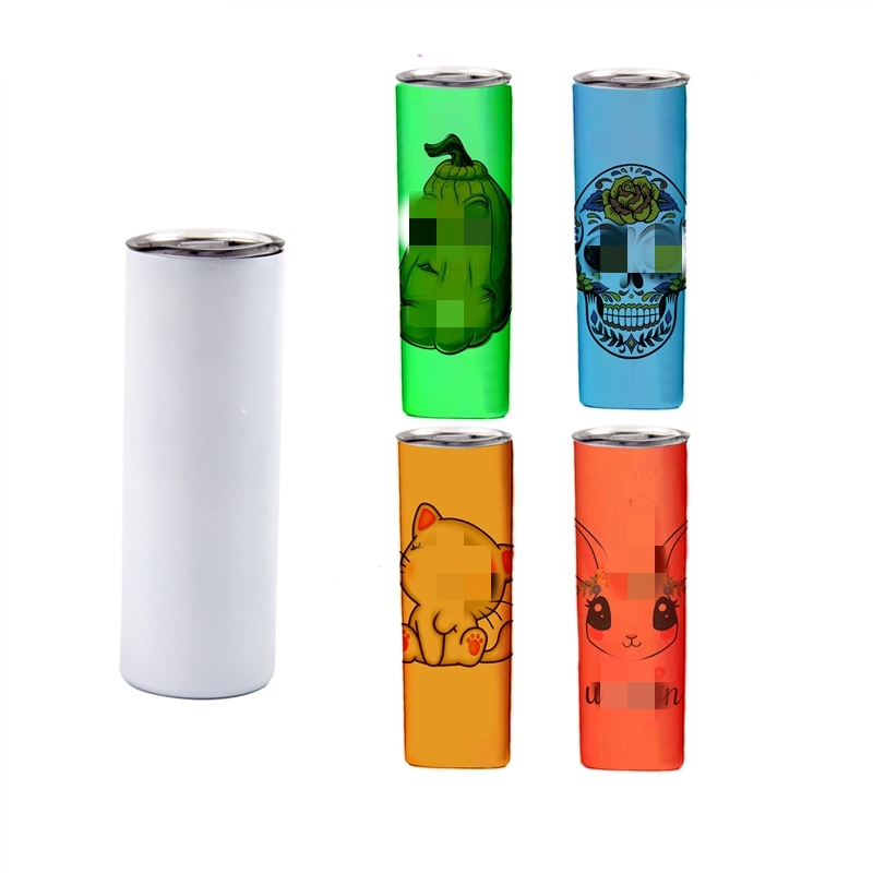 Sublimation Straight Tumbler 20oz Glow in the dark Blank Skinny Tumblers with Luminous paint Vacuum Insulated Heat Transfer Car Mug 7 Styles