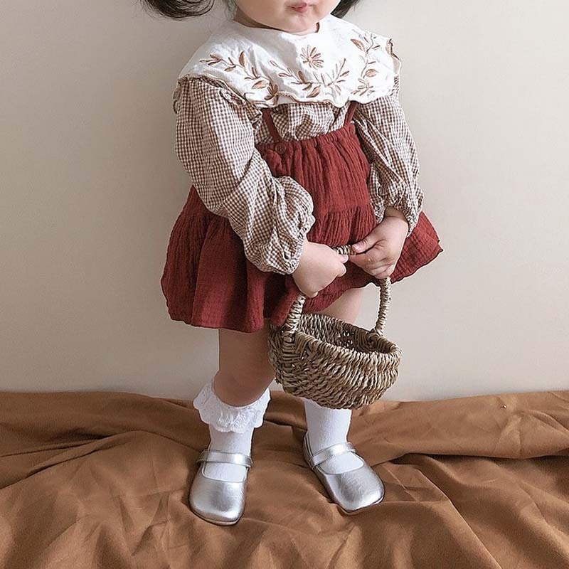 Baby girl clothing suit plaid shirt + skirt cotton two-piece chill sets 2 piece for kids 210515