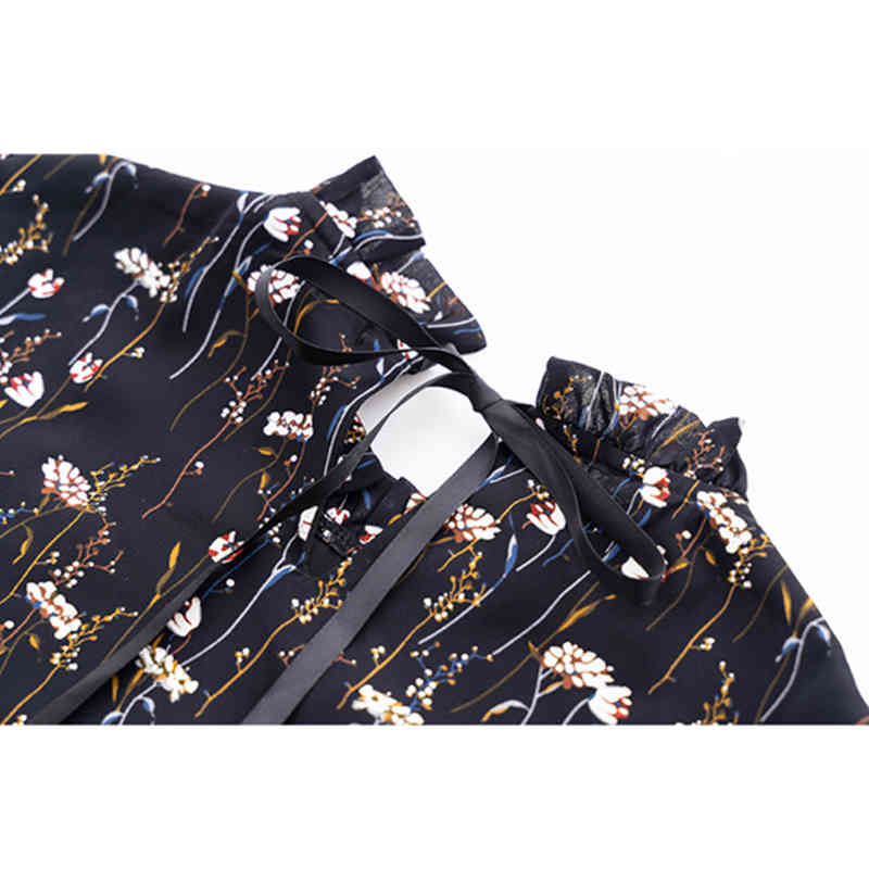 Arrival Stand Collar Blouse Women Korean Fashion Clothing Print Long Sleeve Chiffon Tops and 6755 50 210506