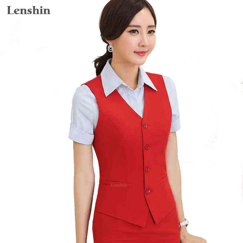 Lenshin Women Elegant OL Waistcoat Vest Gilet V-Neck Business Career Ladies Tops office Formal Work Wear Outerwear 211120