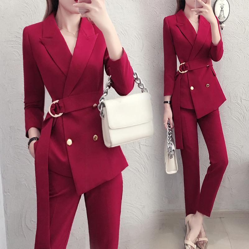 Women's Two Piece Pants 2022 Autumn Winter 2 Suits Female Double-breasted Suit Jackets Ladies High Waist Office Wear Sets J40, White 
Women's Two Piece Pants 2022 Autumn Winter 2 Suits Female Double-breasted Suit Jackets Ladies High Waist Office Wear Sets J40, White