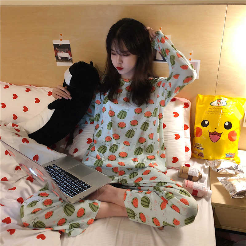 SLPBELY Pajamas Set Leisure wear Women Pyjamas Women Sleepwear Night suit Home Wear Women Summer Cartoon Cotton Nightwear 210924