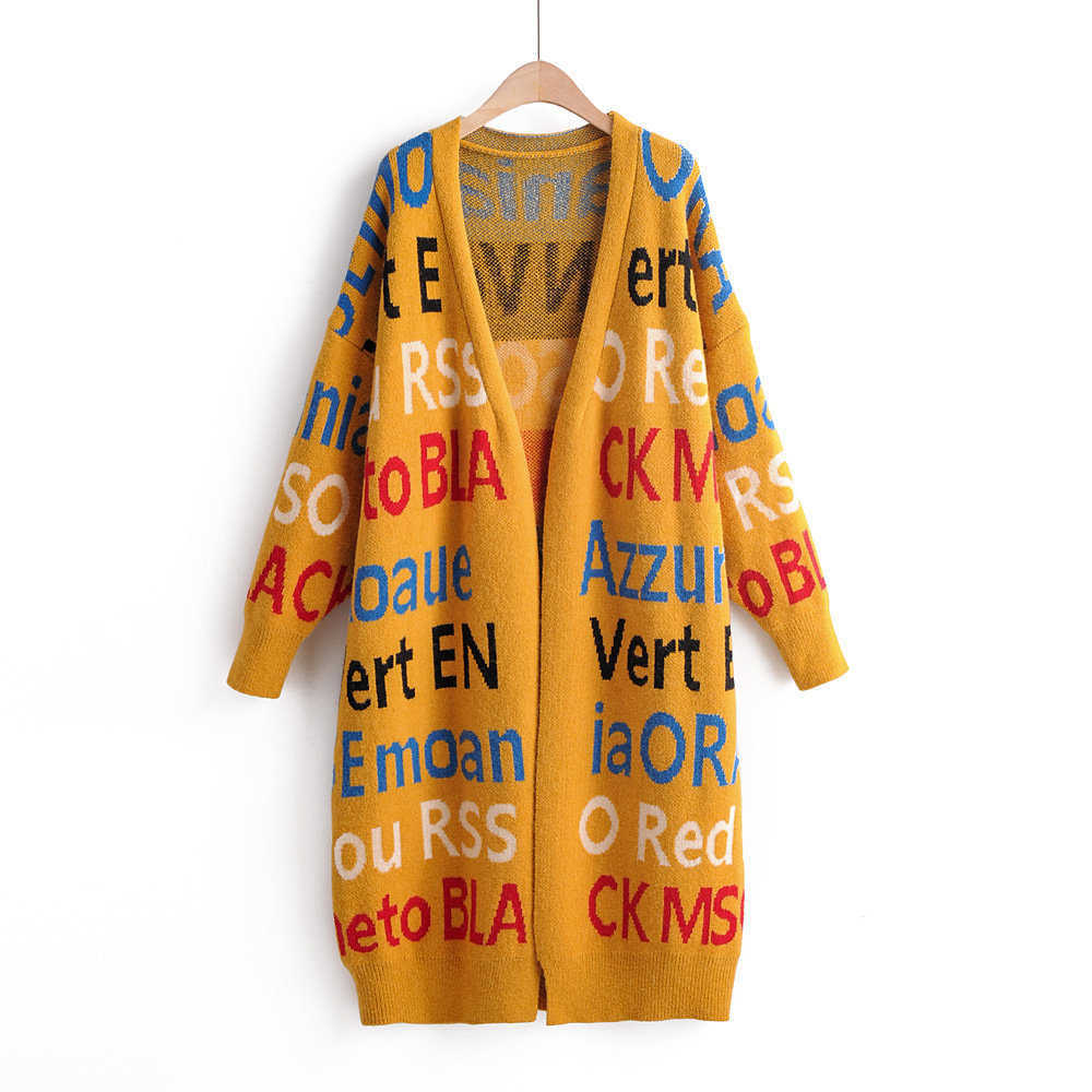 H.SA Women Winter Knitted Sweater Cardigans Oversized Long Knit Coats Letters Jacket Winter Out Tops Casaco Feminino 210716