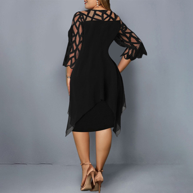 Women Plus Size Dresses Casual Loose Lace Mesh Sexy Elegant Midi Party Dress Asymmetrical L-6XL