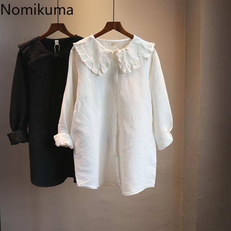Nomikuma Sweet Peter Pan Collar Women Blouse Causal Long Sleeve Korean Shirts Spring Summer New Blusas Camisas Mujer 6G837 210427