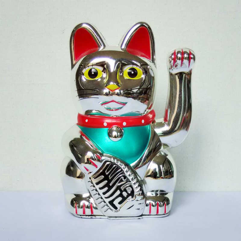Chinese Feng Shui Beckoning Cat Wealth White Waving Fortune/ Lucky 6"H Gold Silver Gift for Good Luck Kitty Decor 210804
