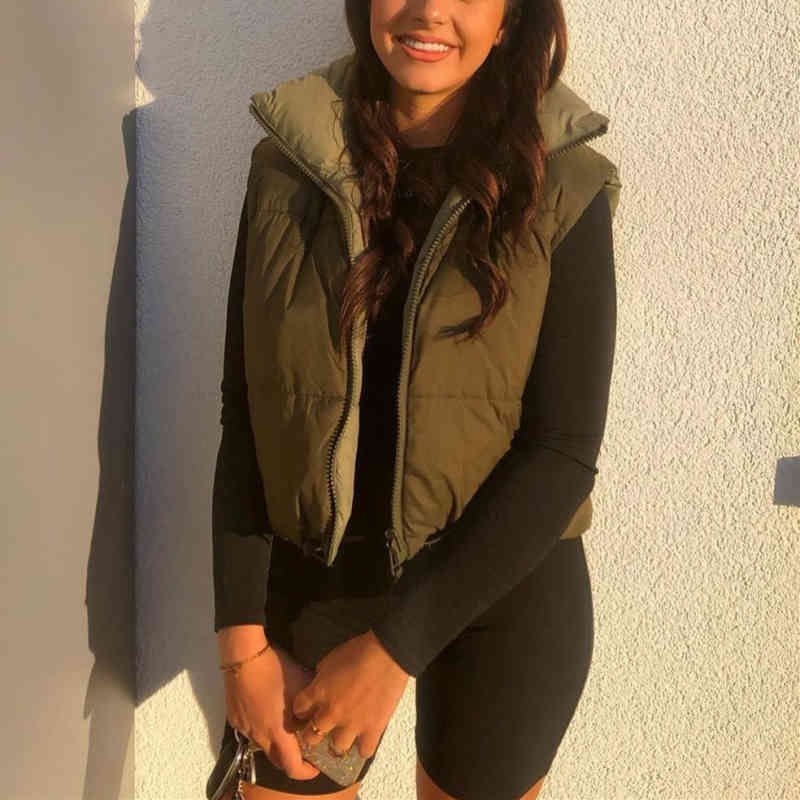 Casual Woman Green Stand Collar Short Down Vest Spring Fashion Ladies Light Soft Outwear Female Streetwear Tank Coats 210515