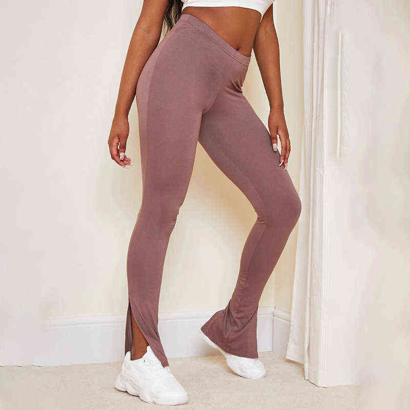 Insta Women Legging Split Side Skinny Pants Trousers Autumn Fitness Solid Office Lady Streetwear Casual Female s 211124Z