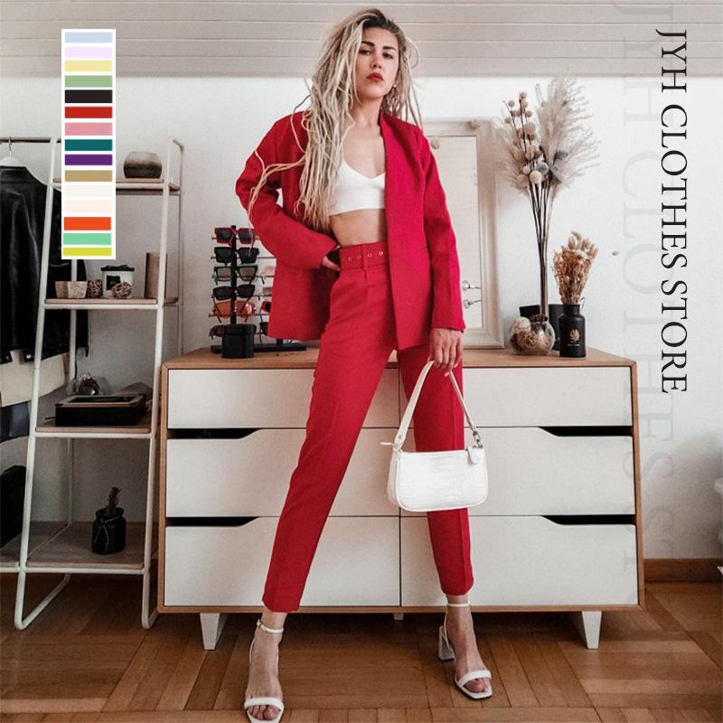 Women's Two Piece Pants Solid Korean Set Women Blazer High Waist Belt Lace-up Straight Suits Female 2021 Fashion Office Suit
Women's Two Piece Pants Solid Korean Set Women Blazer High Waist Belt Lace-up Straight Suits Female 2021 Fashion Office Suit