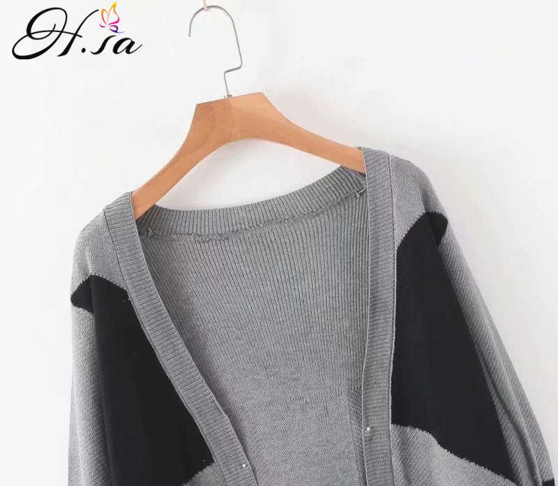 HSA Women Patchwork Cardigan Sweater Women Oversized O-Neck Sweater Pockets Knit Jacket Tops Women Knit Coat 210716