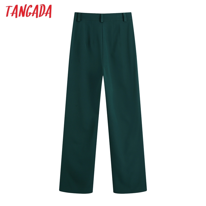 Women Fashion Office Wear Green Straight Pants Vintage High Waist Zipper Fly Female Trousers Mujer BE414 210416
