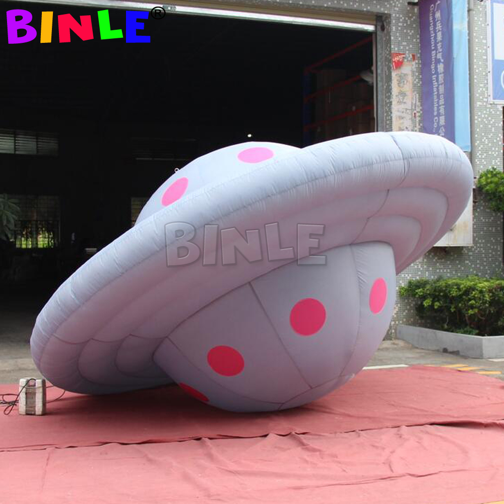 Grey giant inflatable UFO balloon with led lights,PVC airtight flying saucer for hanging advertising parade decoration
