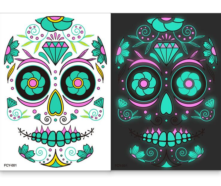 2021 Halloween Temporary Face Tattoos Glow in the Dark Spider Web Scar Roses FullFace Mask Tattoo Stickers for Women Men