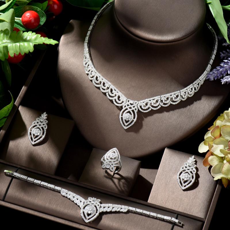 Earrings & Necklace HIBRIDE Arrival CZ Bridal Wedding Jewelry Sets Geometric Design 4pc Set For Women Parure Bijoux Femme N-848, Silver
Earrings & Necklace HIBRIDE Arrival CZ Bridal Wedding Jewelry Sets Geometric Design 4pc Set For Women Parure Bijoux Femme N-848, Silver