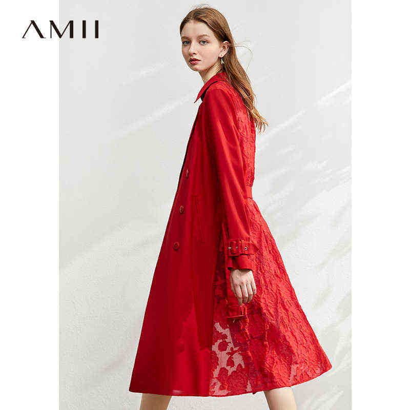 Minimalism Autumn Fashion Lace Spliced Thin Women Windbreaker Causal Lapel Double Breasted Female 12070093 210527