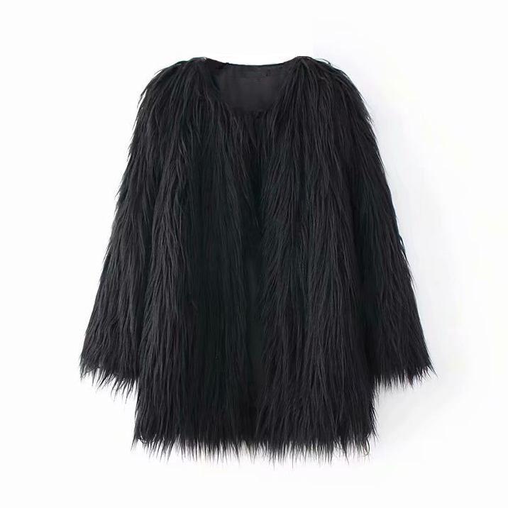 Solid Color Furry Faux Fur Coat Winter Women Warm Thicken Casual Fluffy Long Sleeve Ladies Stylish Outwear Jacket 210515