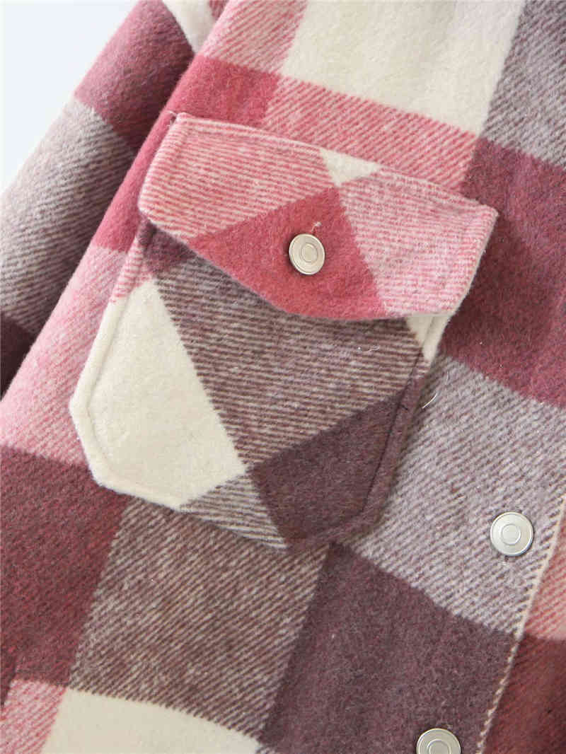 streetwear women woolen thick shirts autumn fashion ladies plaid shirt female chic oversize top casual girls blouses 210430