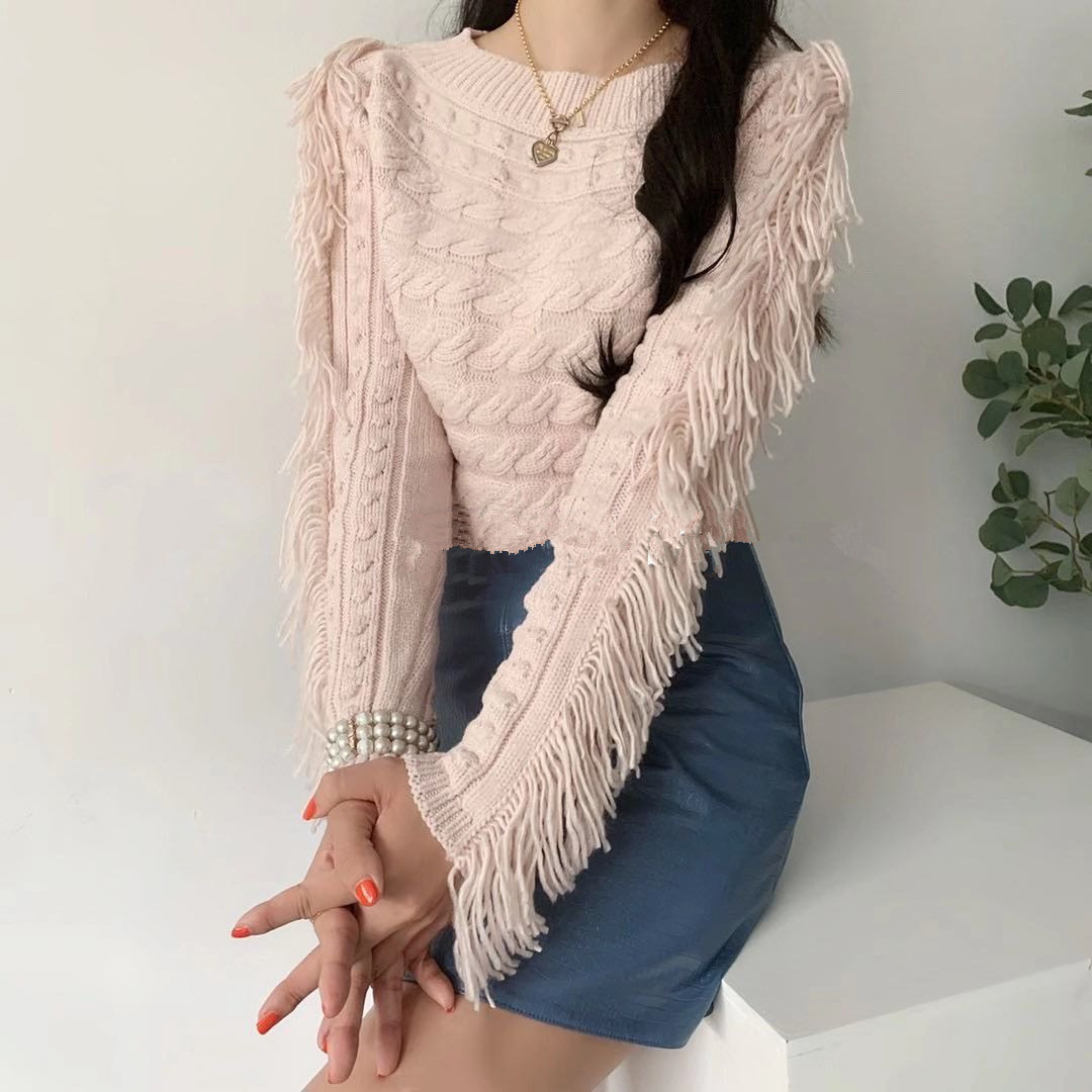 Autumn And Winter Korean Style Pullover Sweater For Women Tassel Long Sleeve Knitted Female Tops 210520