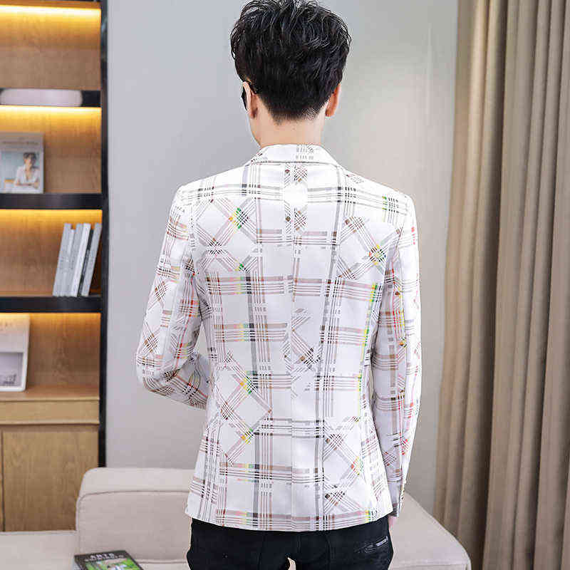 Plaid Blazers Men Slim Fit Business Casual Suit Jacket Korean Wedding Social Office Dress Coat Streetwear Costume Homme 211120