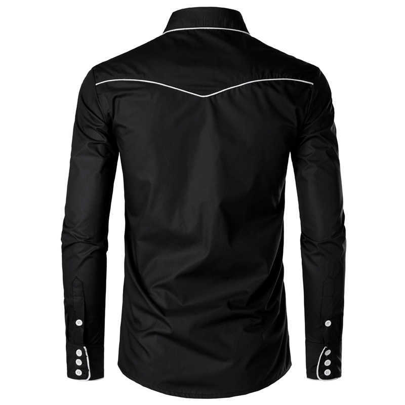 Stylish Western Cowboy Shirt Men Brand Design Embroidery Slim Fit Casual Long Sleeve Shirts Mens Wedding Party Shirt for Male P0812