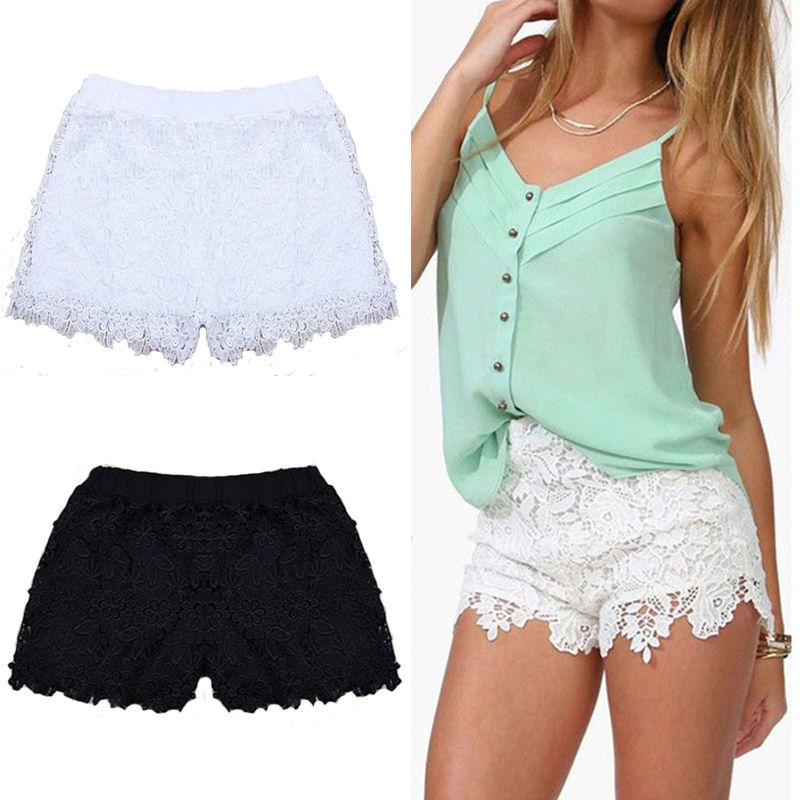 Summer Womens Sweet Cute Crochet Tiered Lace Shorts Skorts Short Pants Women's