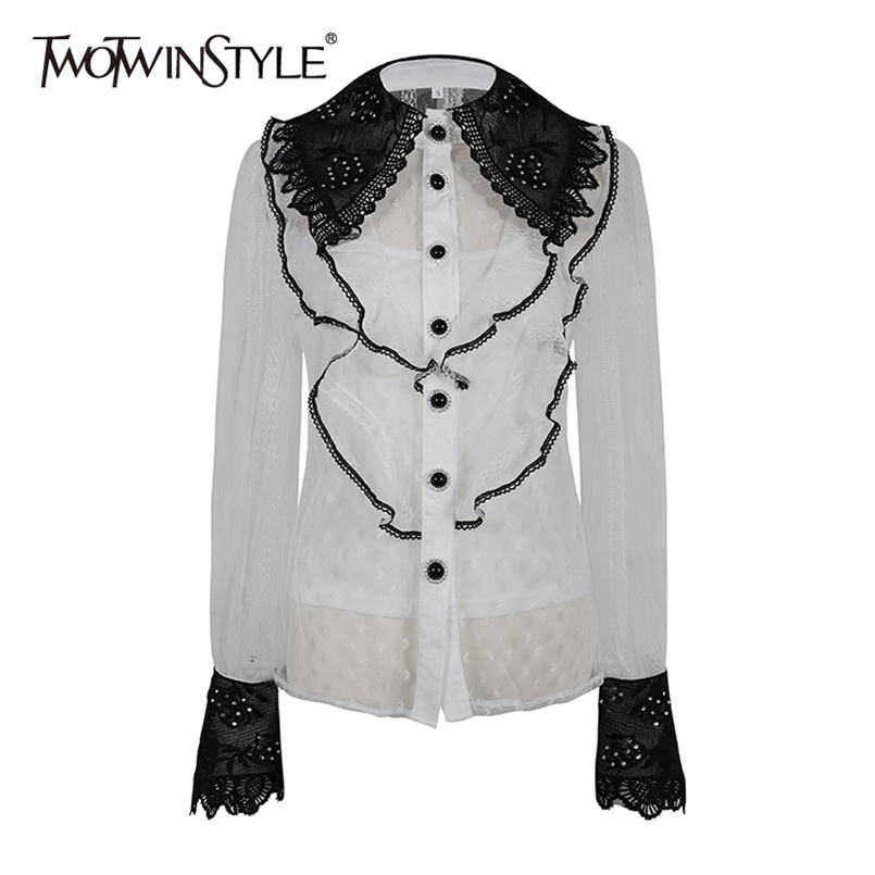 Vintage Patchwork Lace Shirt For Women Lapel Long Sleeve Casual Hit Color Slim Blouse Female Fashion Clothing 210524, White
Vintage Patchwork Lace Shirt For Women Lapel Long Sleeve Casual Hit Color Slim Blouse Female Fashion Clothing 210524, White