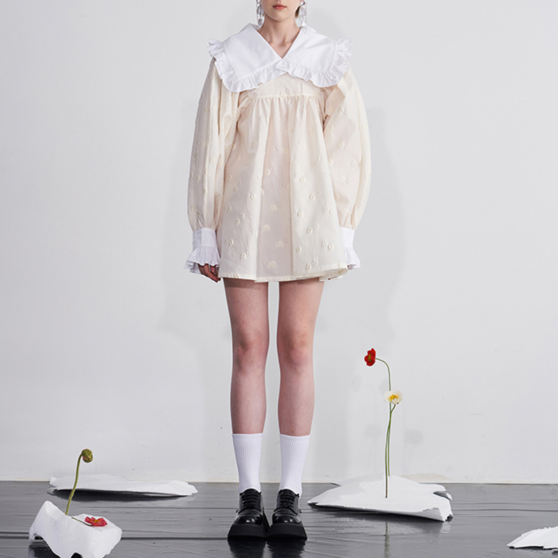 VGH Sweet Loose Dress For Women V Neck Lantern Long Sleeve Patchwork Hit Color Casual Elegant Dresses Female Fashion New Style 210421