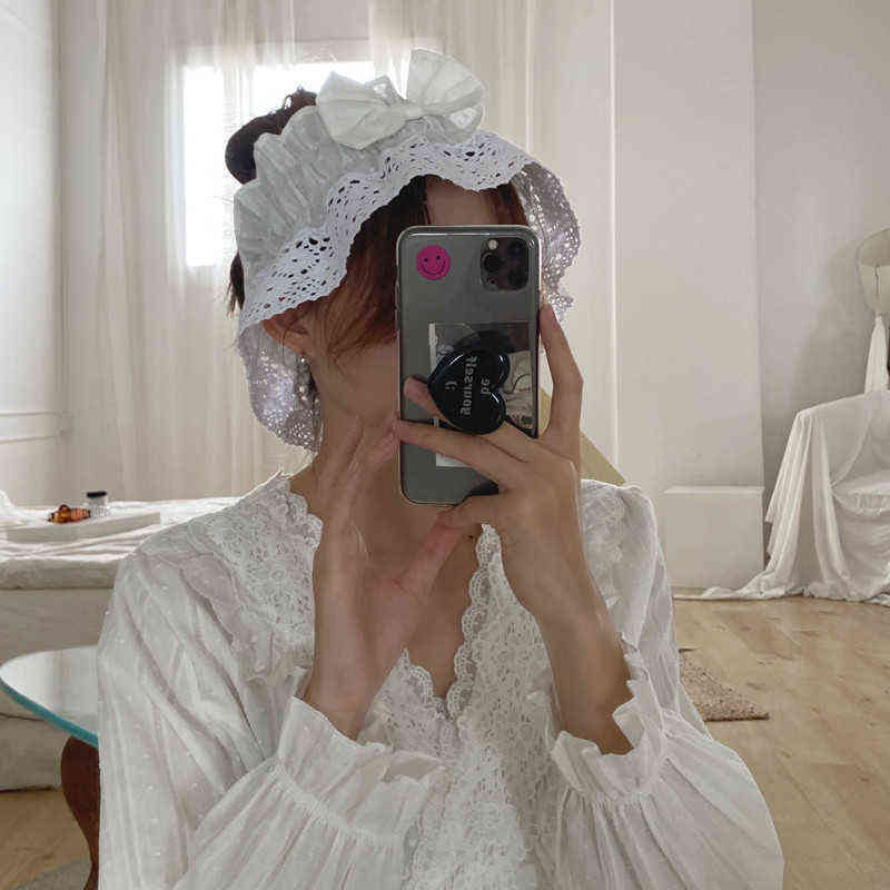 Alien Kitty Korean Autumn Lace Elegant Pure Color Cotton Pajamas Women Cotton Sweet Style Pajamas Set Home Clothes 211109