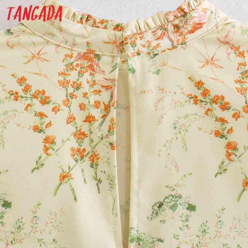 Women Retro Flowers Print Puff Long Sleeve Chic Female Short Blouse Shirt Tops CE126 210416