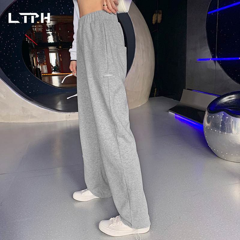 Autumn arrivals ins fashion High waist Straight sweatpants woman pants Solid color wild street Casual Loose trousers 210427