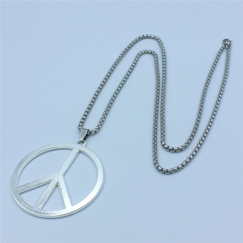 Wholesale-WYSIWYG silver tone 42mm peace sign pendant necklace