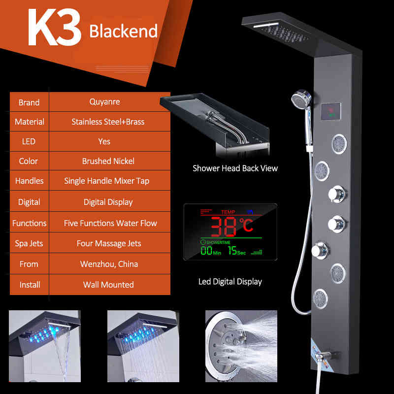 Bathroom Shower Heads Black Hydroelectricity Digital Display Panel Column Led Rain Waterfall 2-way Spa Jets Bath Mixer Eirs
Bathroom Shower Heads Black Hydroelectricity Digital Display Panel Column Led Rain Waterfall 2-way Spa Jets Bath Mixer Eirs