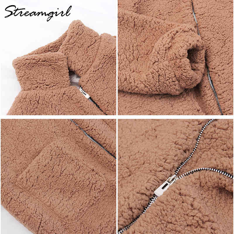 Women Brown Fur Coat Teddy Fluffy Jackets Autumn Winter Warm Soft Zipper Faux Fur Coat Women Loose Outwear Ladies Fur Coats 210421