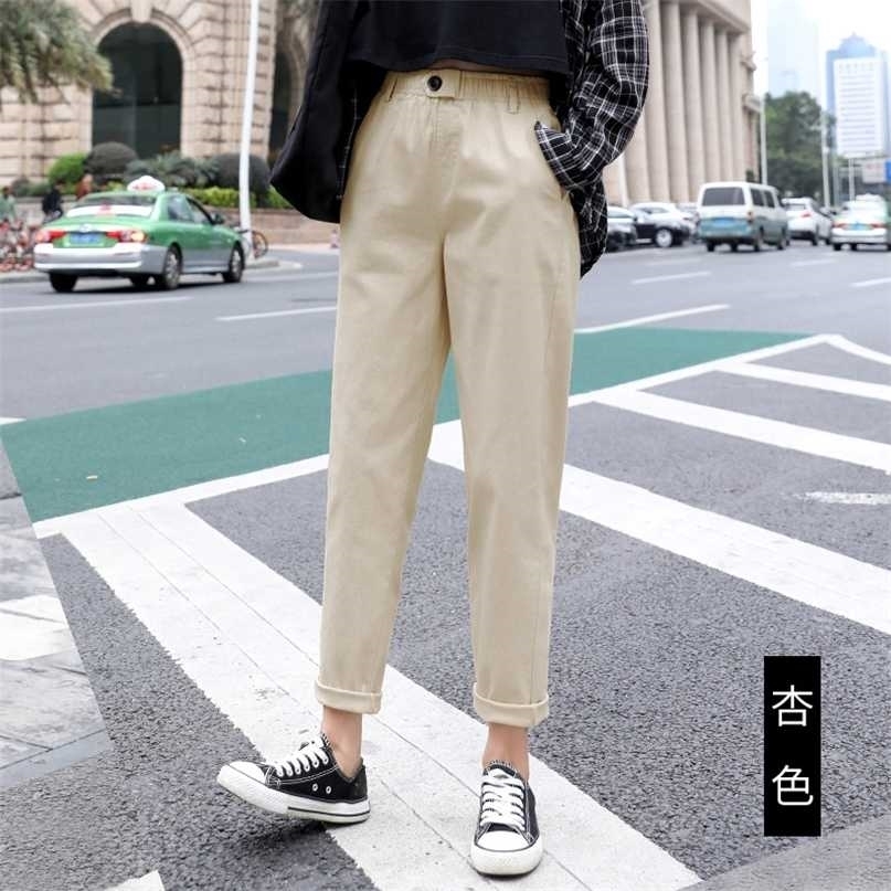 Beige High waist Casual Pants Women loose Spring Autumn Women's Korean slim Harem pants Plus Size Nine 3XL 211115