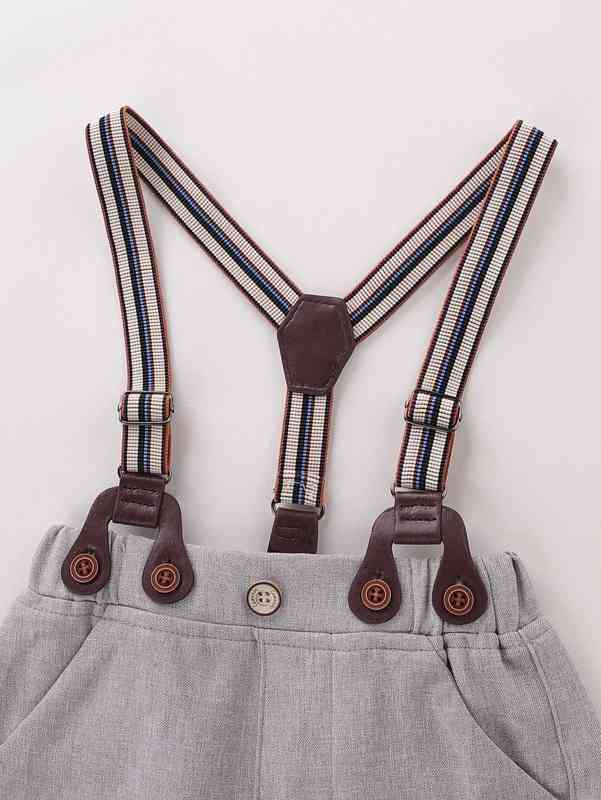 Baby Allover Print Bow Front Bodysuit & Suspender Pants SHE