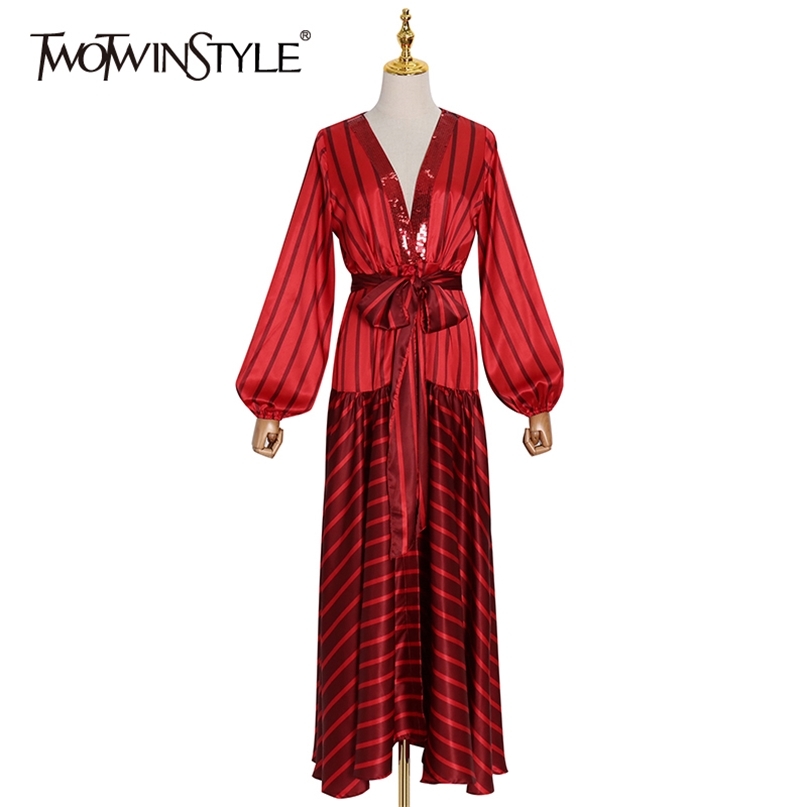 Striped Patchwork Sequin Dress For Women V Neck Long Sleeve High Waist Vintage Dresses Female Autumn Fashion 210520, Red
Striped Patchwork Sequin Dress For Women V Neck Long Sleeve High Waist Vintage Dresses Female Autumn Fashion 210520, Red
