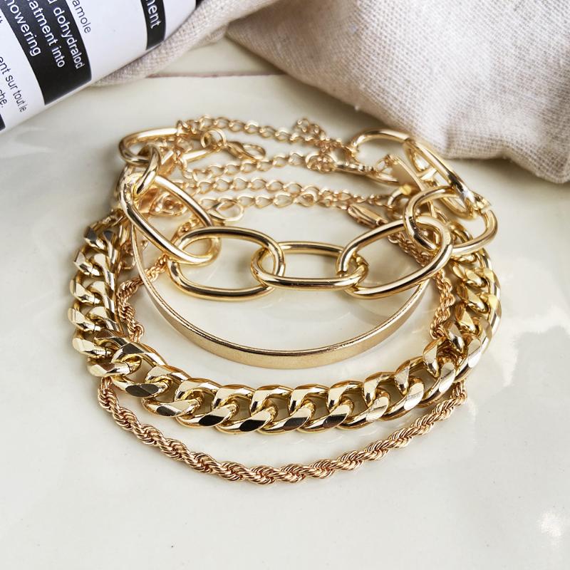 Charm Bracelets Boho 4Pcs/Lot Punk Bracelet Set Thick Link Chain Personality Bangle For Women Men Unisex Fashion Jewelry, Golden;silver
Charm Bracelets Boho 4Pcs/Lot Punk Bracelet Set Thick Link Chain Personality Bangle For Women Men Unisex Fashion Jewelry, Golden;silver