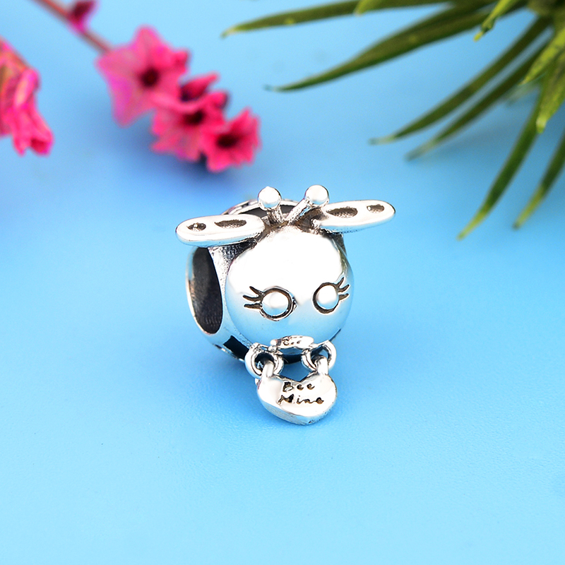 Fit Original Brand Charm Bracelet 100% 925 Silver Animal Honeycomb Bee Mine Black Enamel Body Wing Bead Making Berloque DIY