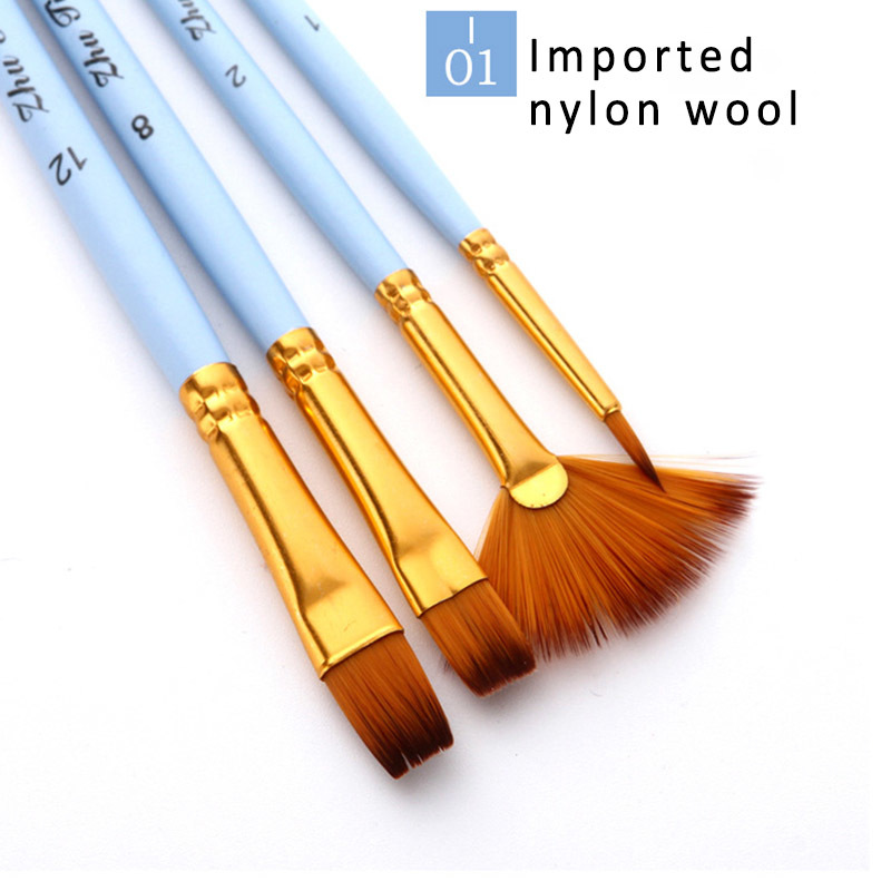 4Pcs/Set Oil Painting Brushes Wooden Handle Matte Blue Nylon Hair Artist Paint Brush Drawing Art Supplies Multi-function