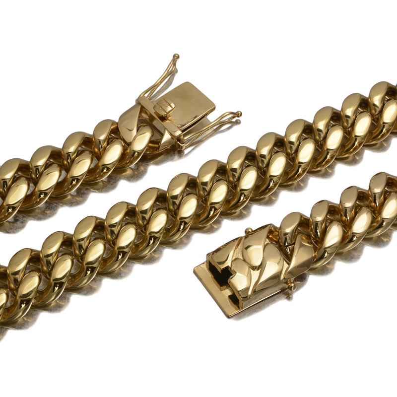 Mens Gold Cuban Link Chains Hip Hop Jewelry 22M Stainless Steel Bracelets Necklace