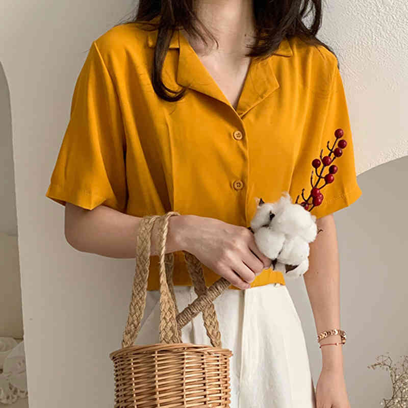5 colors femme womens short tops summer korean style loose solid color short sleeve shirt women short blouses (N0018) 210423