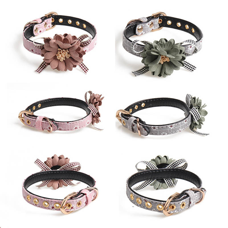 1Pc PU Leather Pet Neck Strap Adjustable Flower Shape Dog Collar Pet Products Small Dog Leads Cat Bow tie
